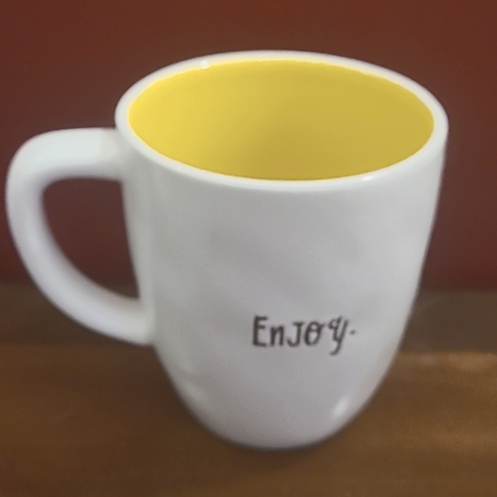 Rae Dunn Enjoy Pumpkin Artisan Coffee Mug Cup White Yellow